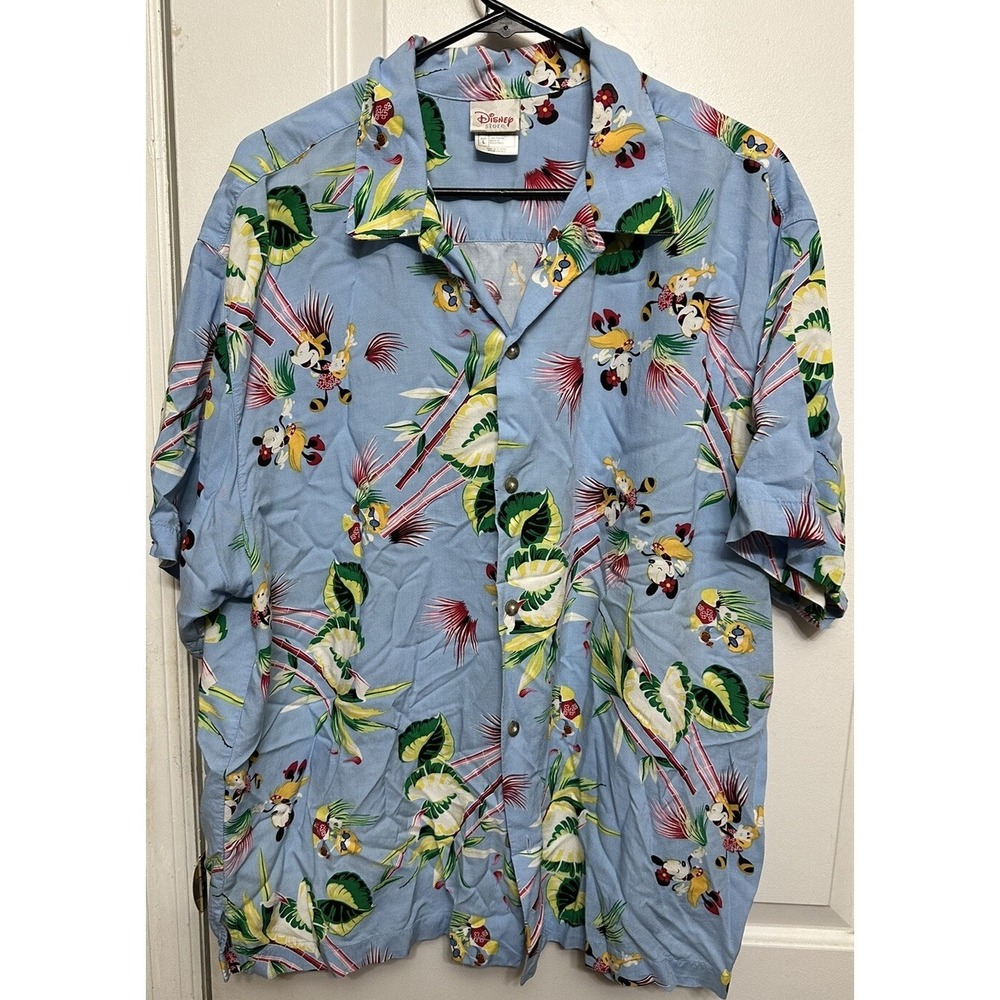Disney Store Hawaiian Shirt Mickey Minnie Donald Parks Vacation Magic Kingdom.